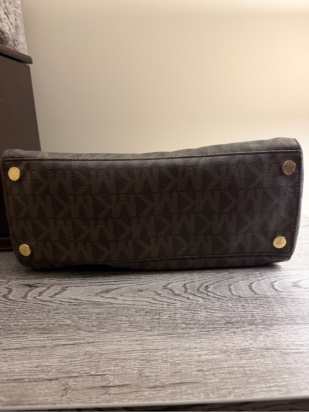 Michael Kors Brown MK Monogram Satchel with Tan Handles - Picture 4 of 4